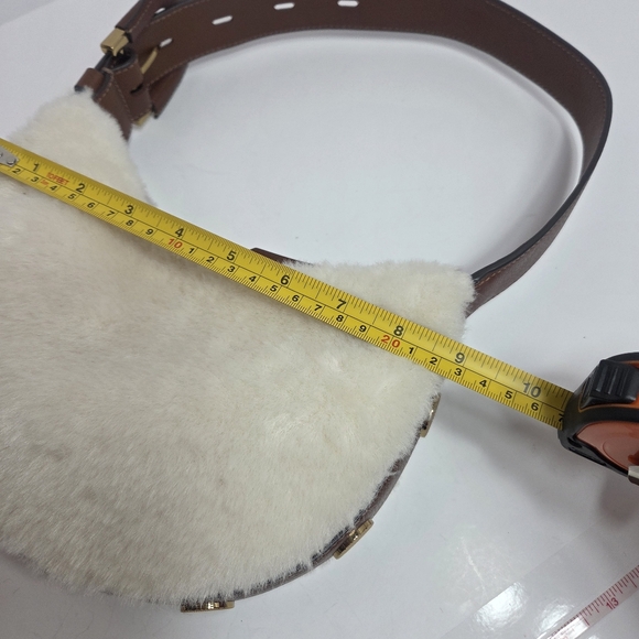 fossil harwell crescent faux shearling shoulder bag boho hobo leather trim nwot - Picture 8 of 12